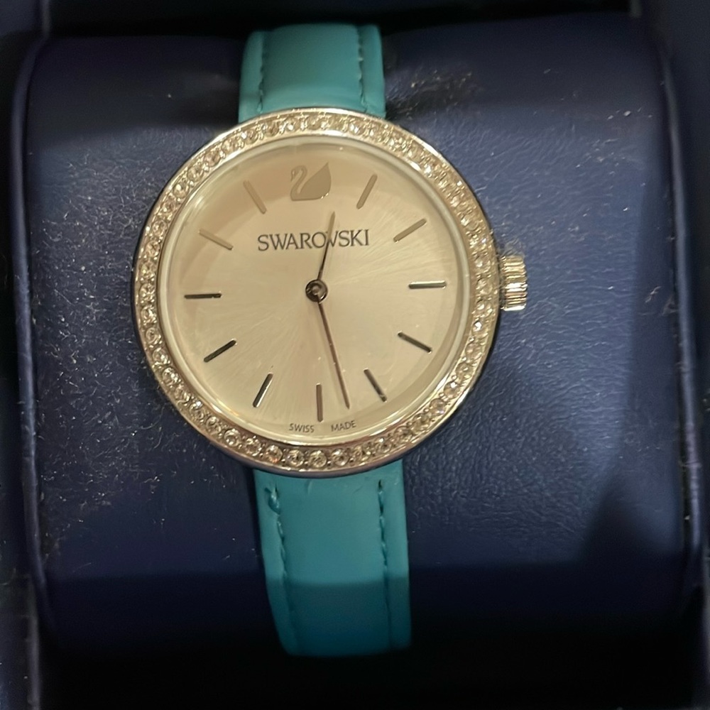 NIB Swarovski Watch with Turquoise Leather Band